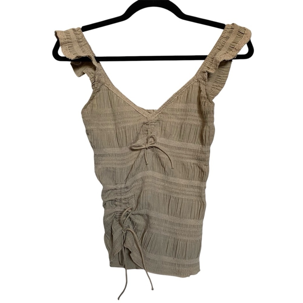 Women's Tan Ruffle Sleeve Top Size Small